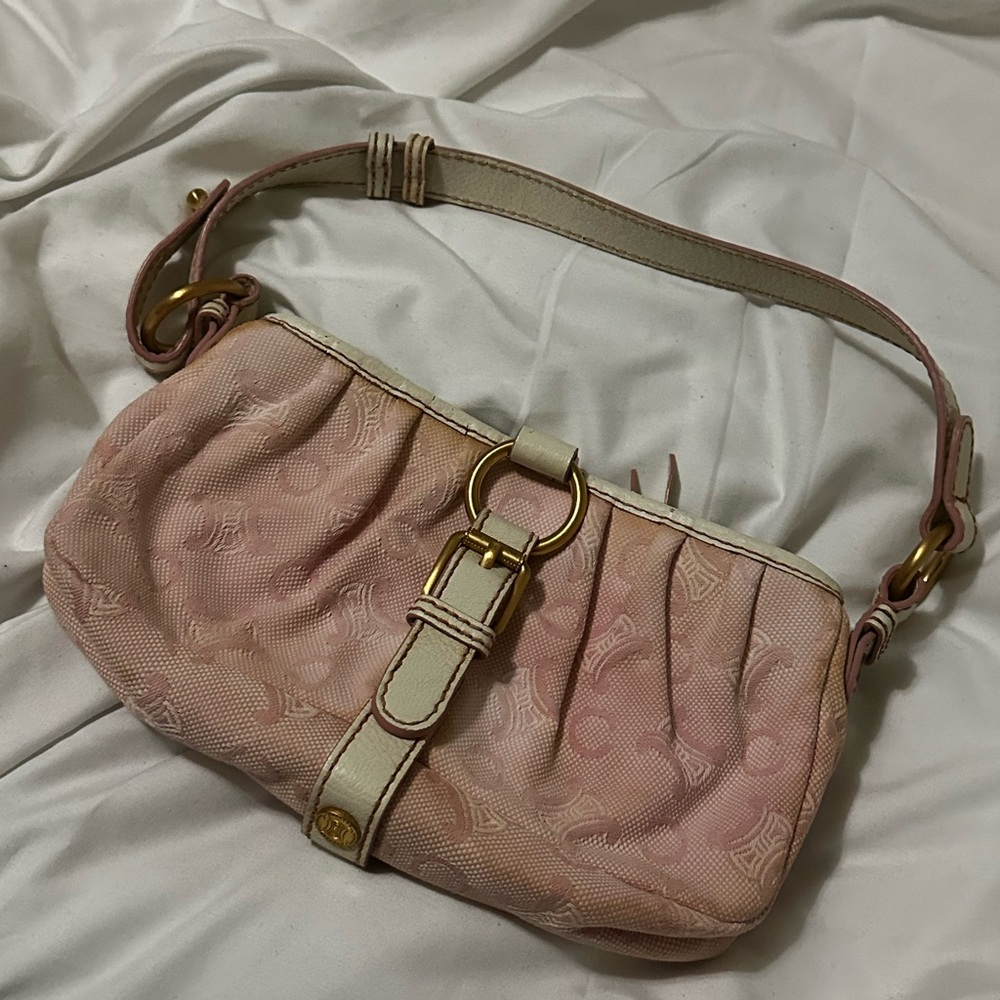 Celine Chic Mini Pink and Cream Bag with Gold Buckle
